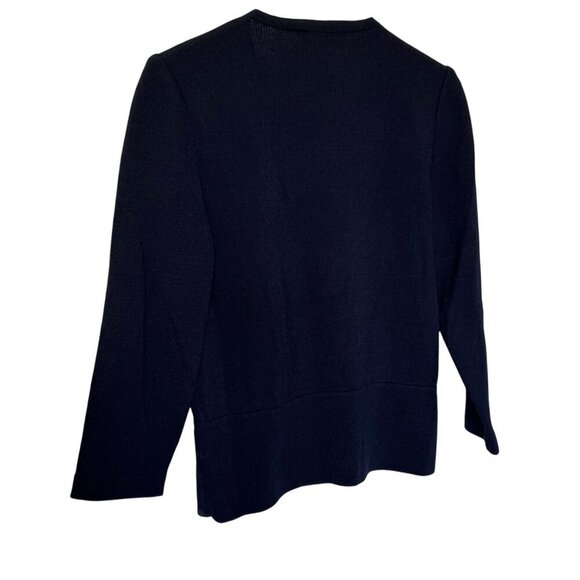 St. John Basics Navy Blue Santana Knit Mock Wrap long sleeve top size Large - Picture 4 of 6